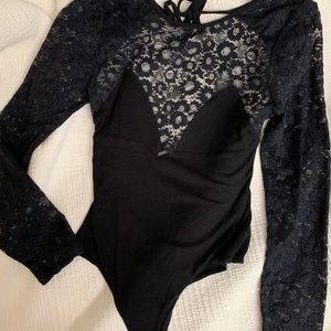 For love & lemons black lace bodysuit open back